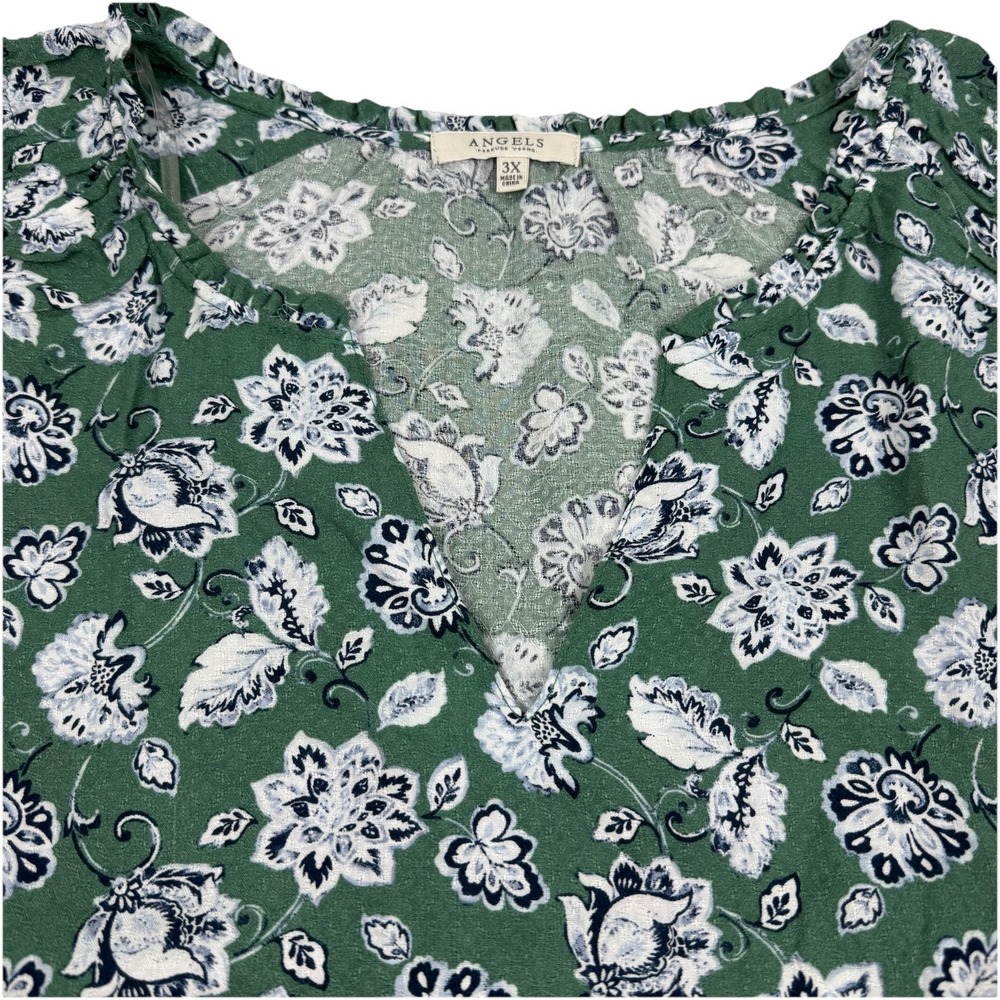 NWT ANGELS Womens Sleeveless V-Neck Tank Top Blouse Shirt Green/Blue Floral - 3X - Picture 3 of 9